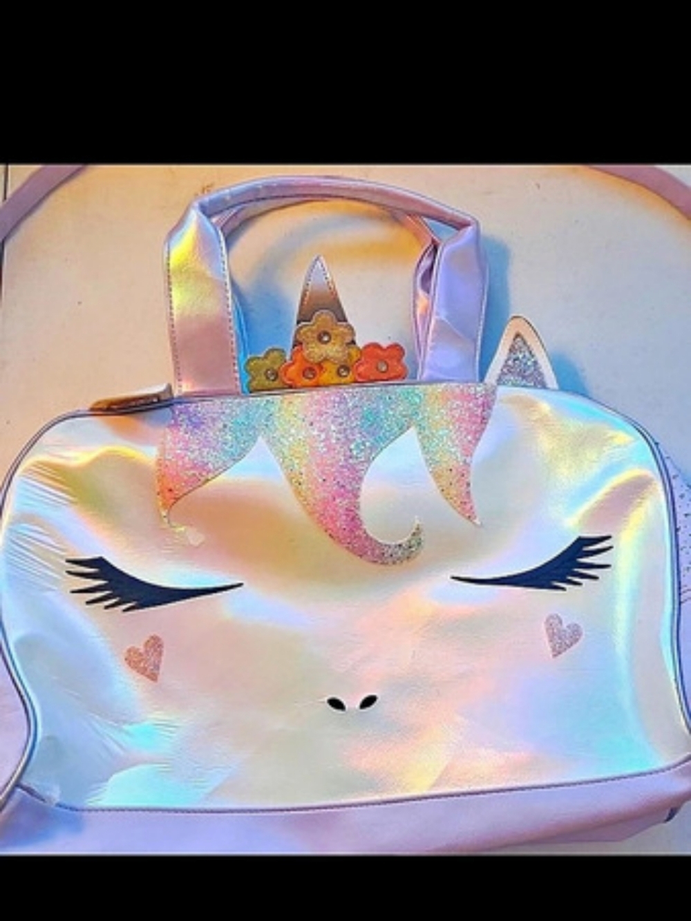 OMG Accessories Iridescent Unicorn Backpack in Pink & Purple